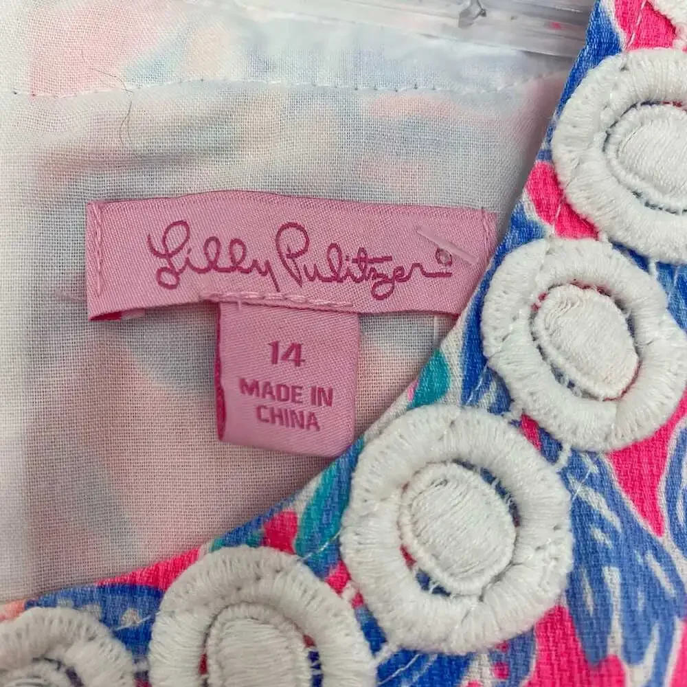 Lily Pulitzer Kids A-Line Knee Dress | Floral Pink/Blue Size 14